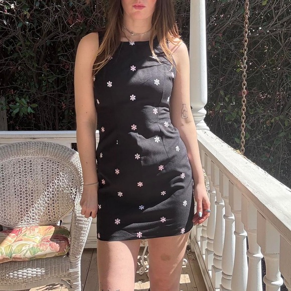 Floral Black Mini Dress - Picture 2 of 4